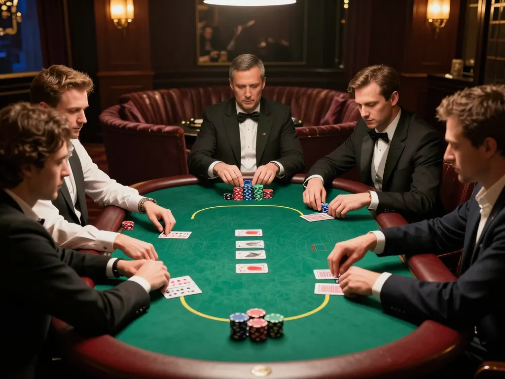 Players strategizing in a lively SC88 poker game, showcasing competitive energy and luxury
