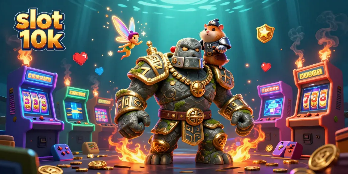 Engage in thrilling gameplay with slot 10k showcasing an ancient golem, fairy magic, and hamster knight.