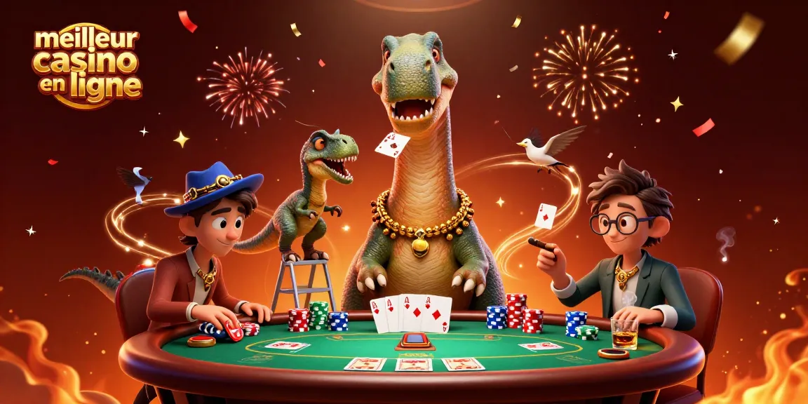 Jouez au meilleur casino en ligne avec ce brontosaurus et raptor au poker animés.