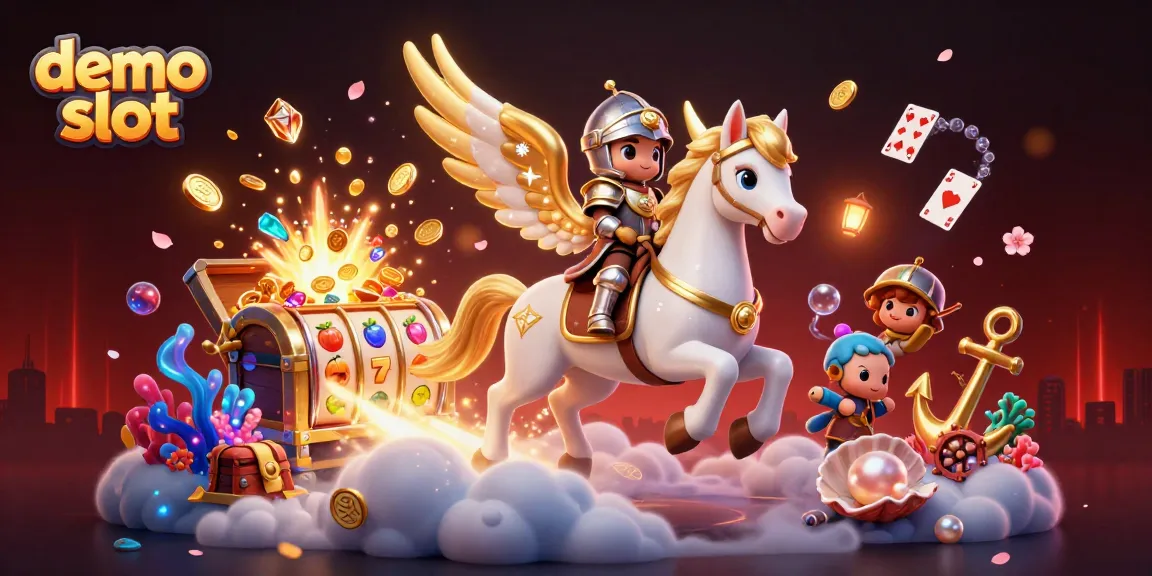 Engage with the demo slot experience featuring a 3D cartoon celestial horse, knight, and rich casino elements.