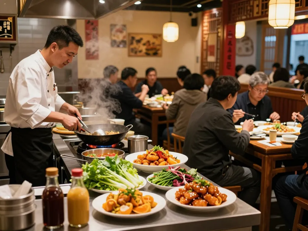 88Pulsa restaurant scene featuring chef preparing Orange Chicken with vibrant ingredients.
