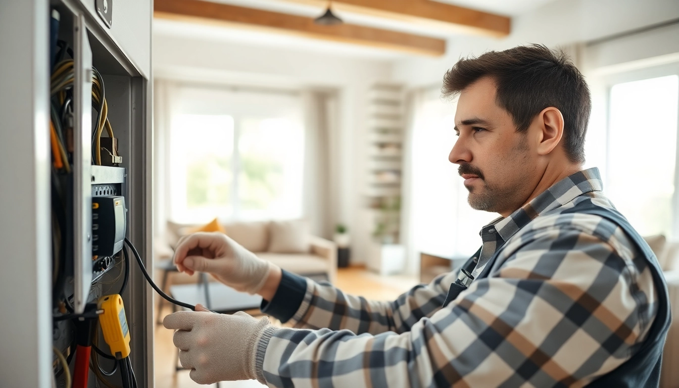 Providing edmonton electrical services with a knowledgeable electrician servicing a modern electrical panel.
