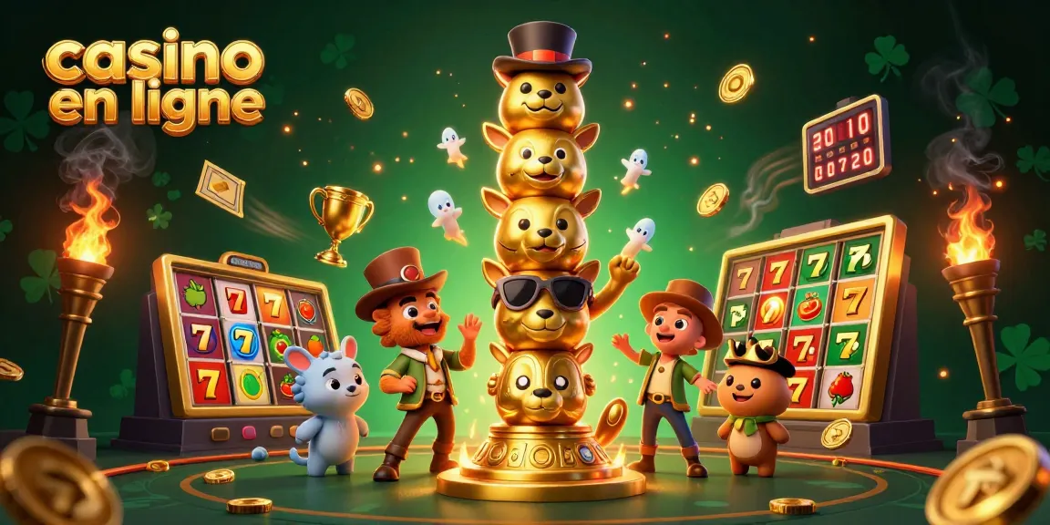 Profitez des jeux de casino en ligne avec notre illustration de totem chanceux et des symboles de machines à sous.