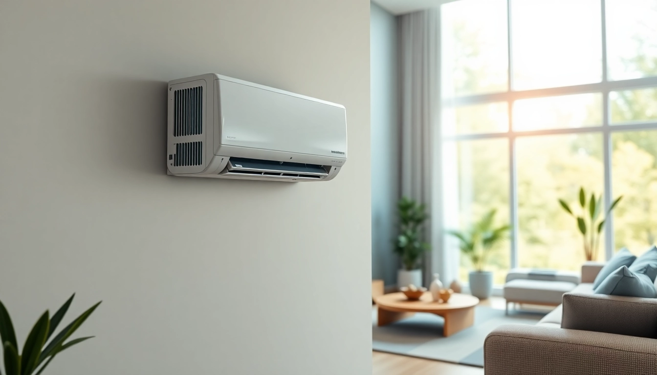 Installing a Mitsubishi mini split ac in a cozy, modern living room setting.