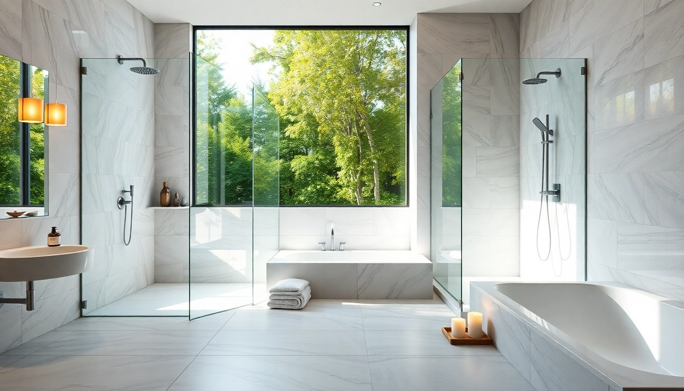 Showcasing elegant showers in a modern bathroom with serene ambiance and sleek designs.