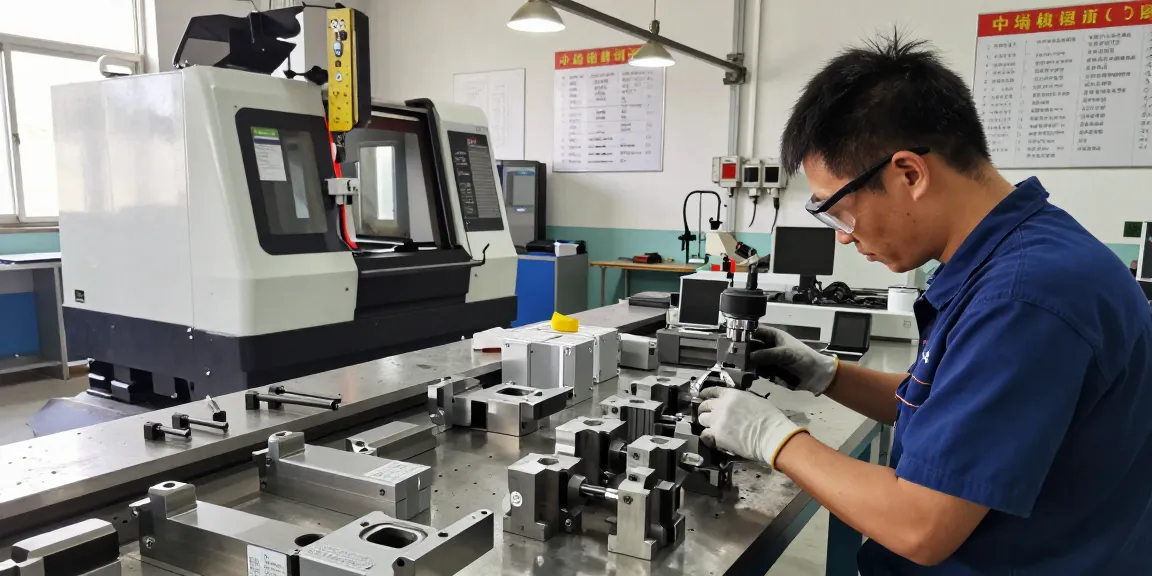 Inspection of high-quality cnc machining parts with precision tools in a professional workshop.
