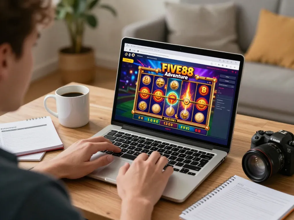 Play online slot game FIVE88 Adventure featuring vibrant graphics and engaging gameplay at home.
