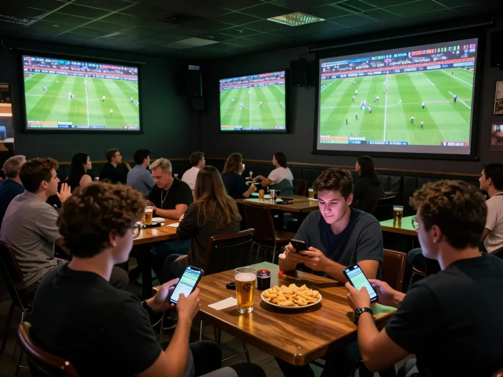 xem kèo bóng đá trực tuyến as fans cheer in a vibrant sports bar while watching a live match