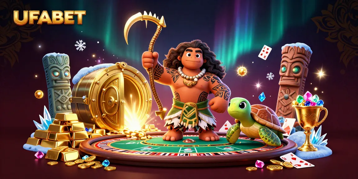 Experience the excitement of UFABET with a dynamic 3D casino illustration featuring thrilling gaming elements.