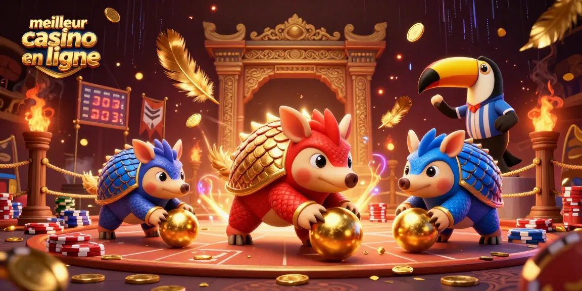 Lancez-vous dans l'univers du meilleur casino en ligne avec des pangolins rivaux jouant au bowling sur des jetons de poker.