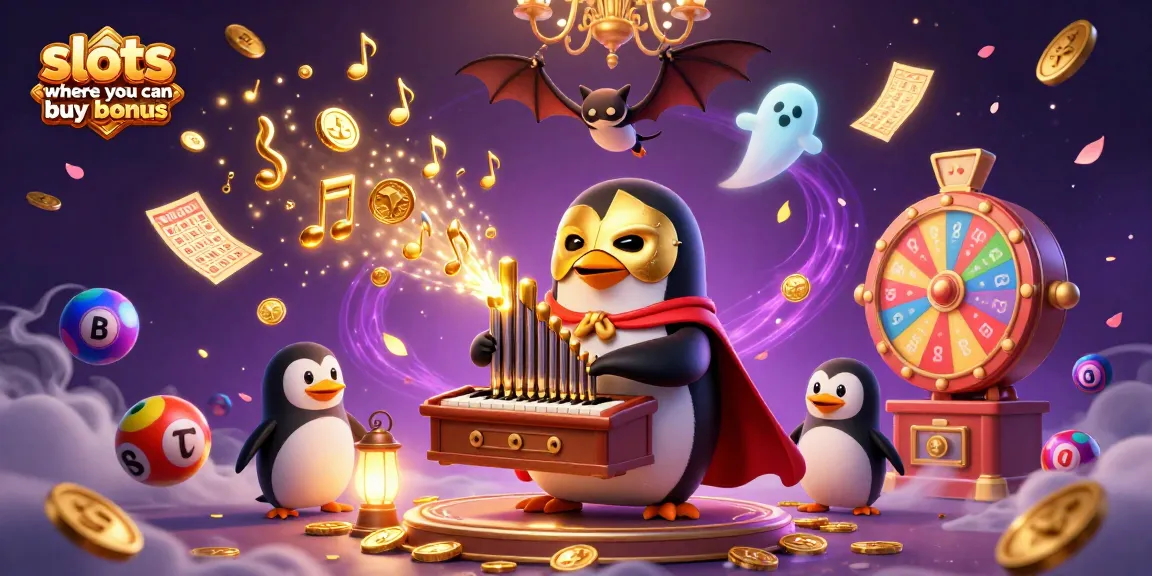 Engage with slots where you can buy bonus featuring a penguin organist, bat acrobat, and vibrant casino elements.