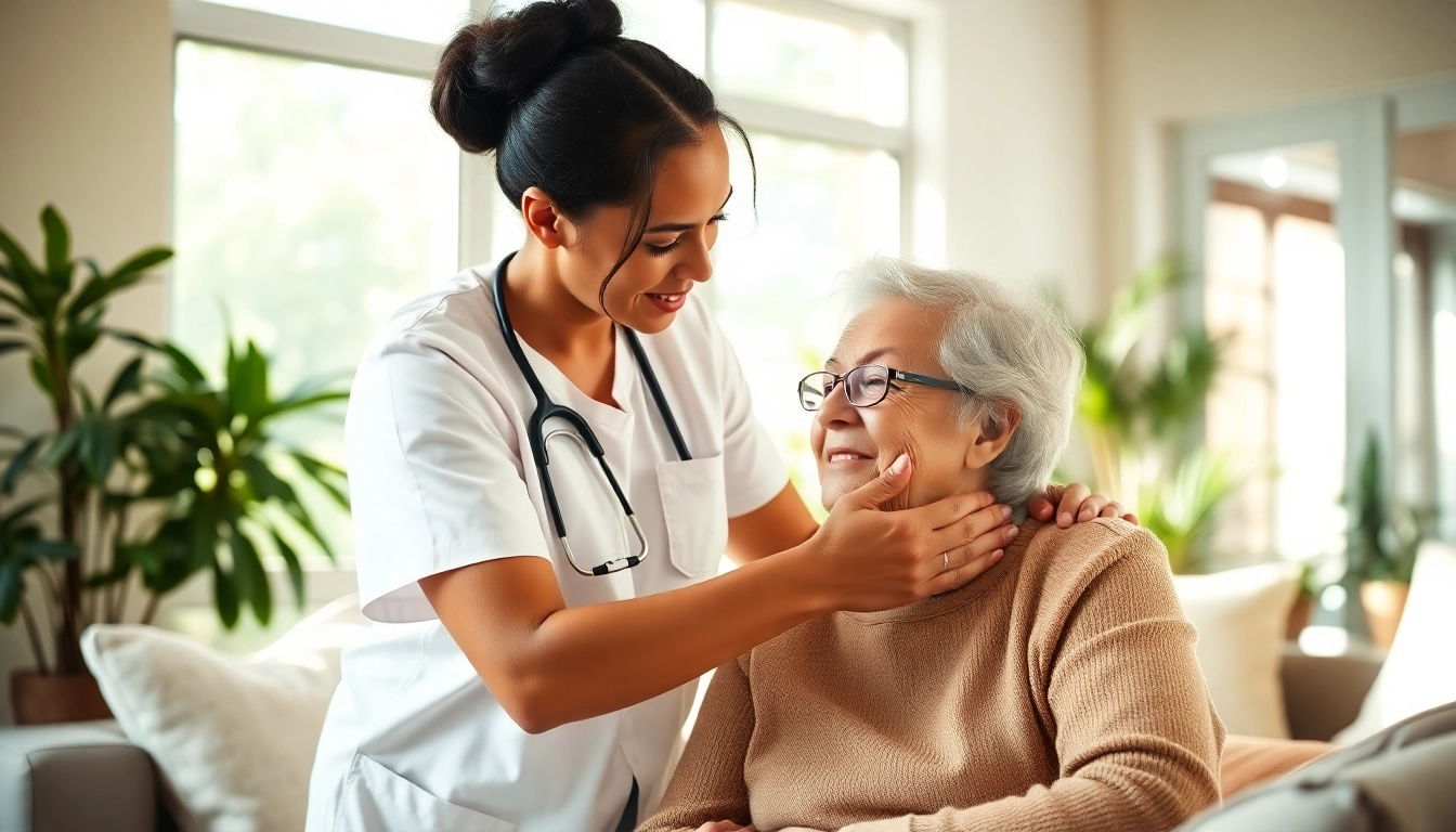 Providing compassionate senior care austin tx with a professional caregiver in a warm living room setting.