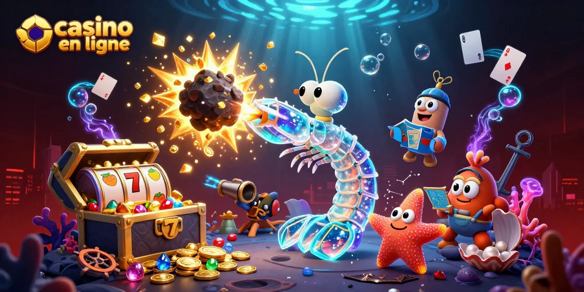 Profitez du casino en ligne avec une scène dynamique de récompenses dorées, jeux et camaraderie sous-marine.