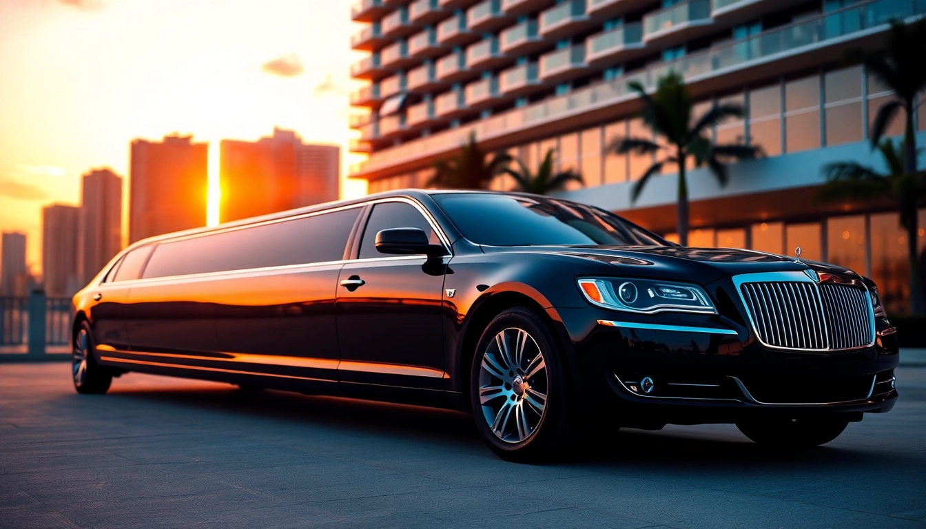Experience elite limo service Miami FL with a luxurious black stretch limousine ready for travel.