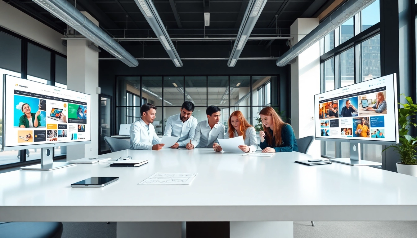 Dynamic workspace of a web design company showcasing collaboration among team members.