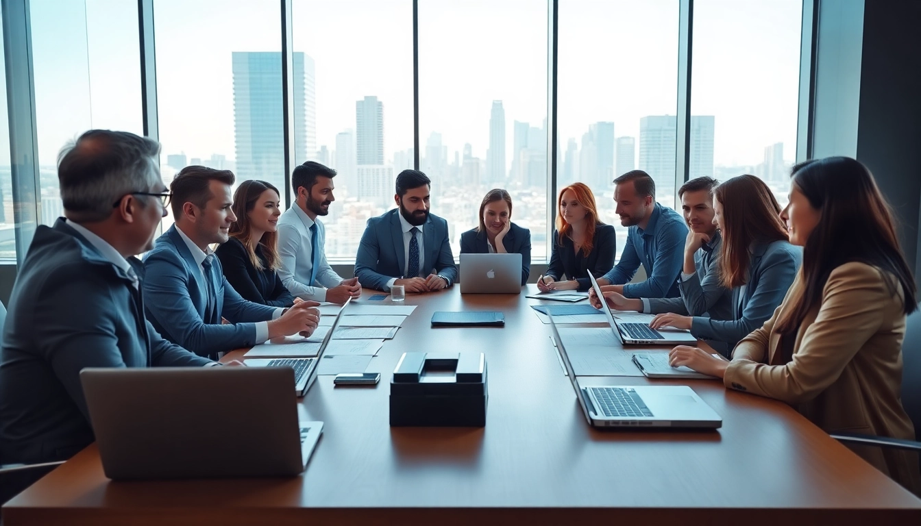 Engaged team discussing Federal and State contracts in a bright, professional setting.