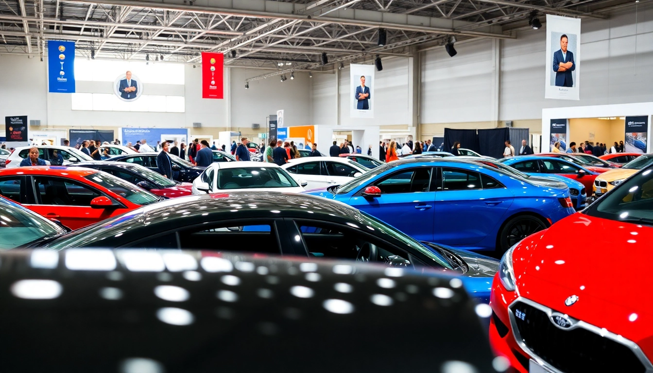 View of an engaging auto cars show featuring sleek vehicles and enthusiastic attendees.