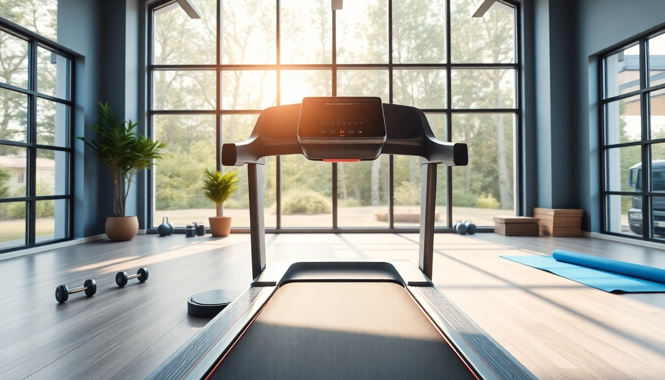 High-quality home treadmill in a modern gym setting, showcasing the home treadmill manufacturer.