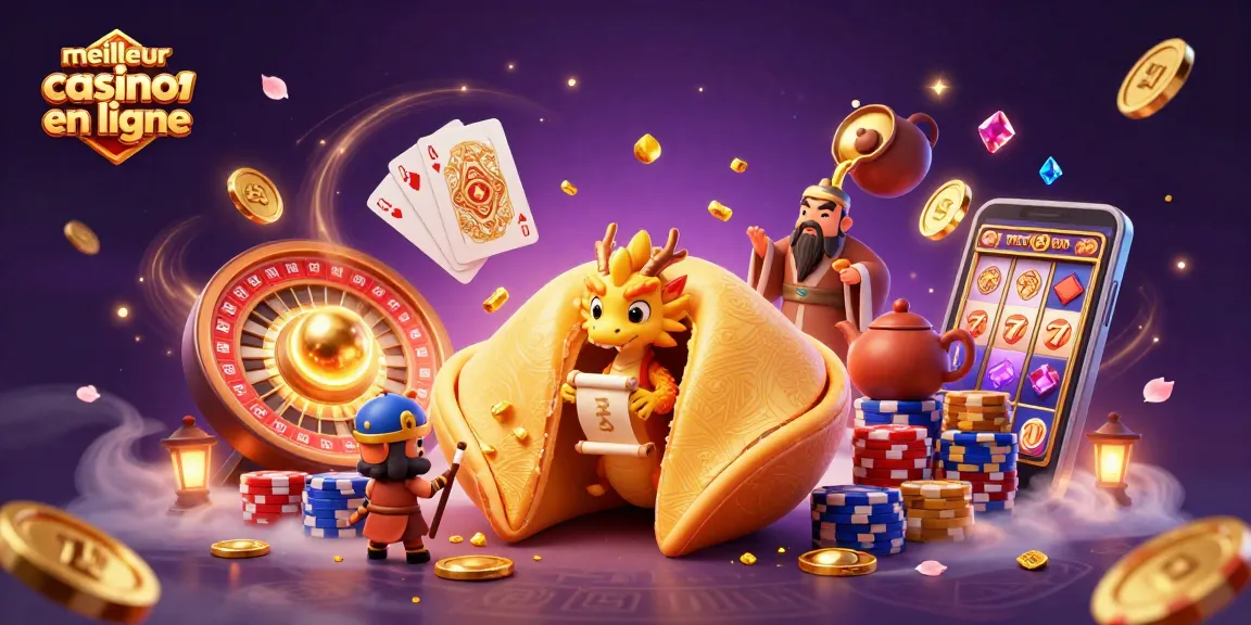 Explorez le meilleur casino en ligne avec une illustration captivante de dragons et de jeux d'argent.