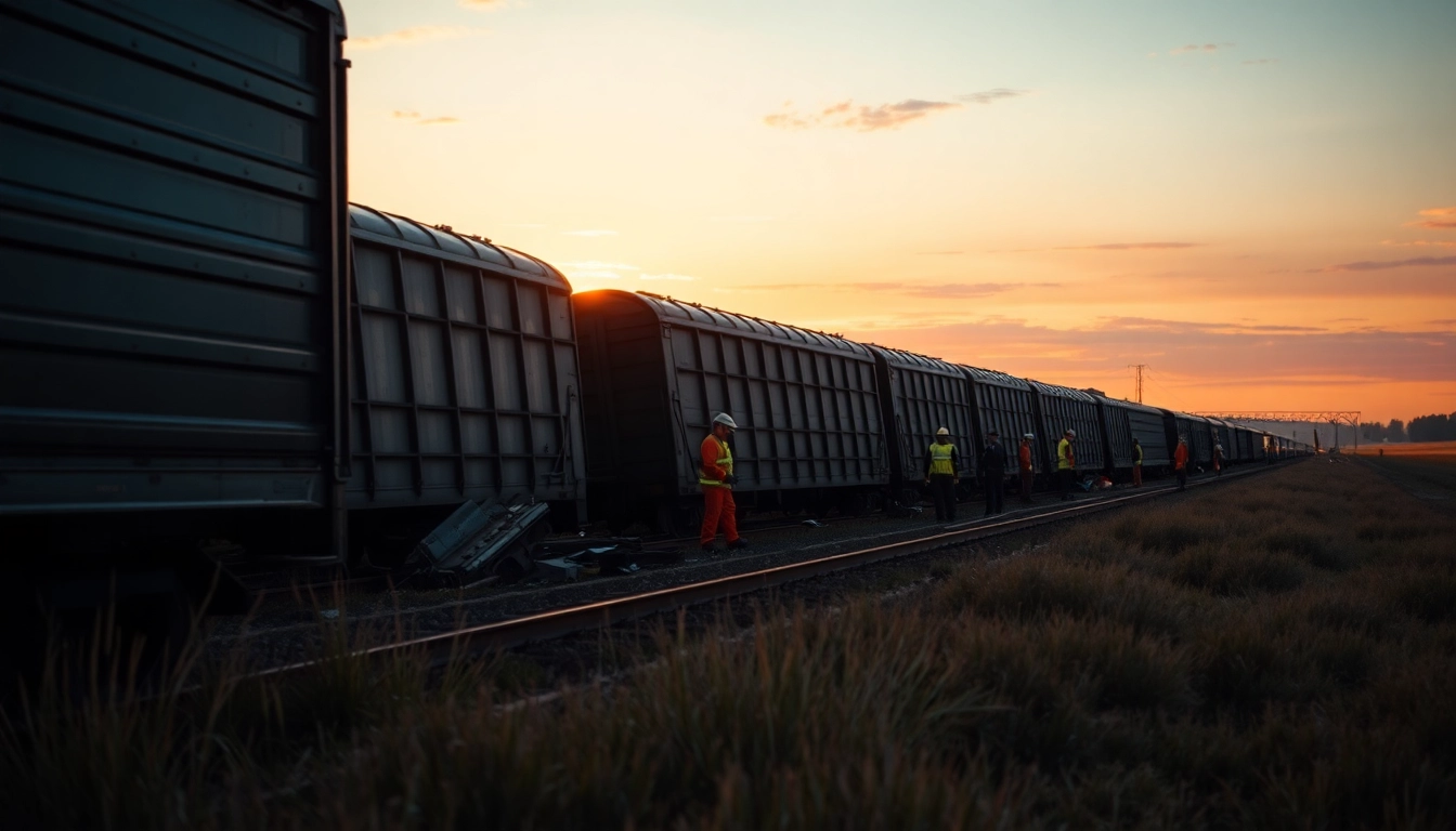 Train derailment incident featuring emergency responders managing the situation effectively.