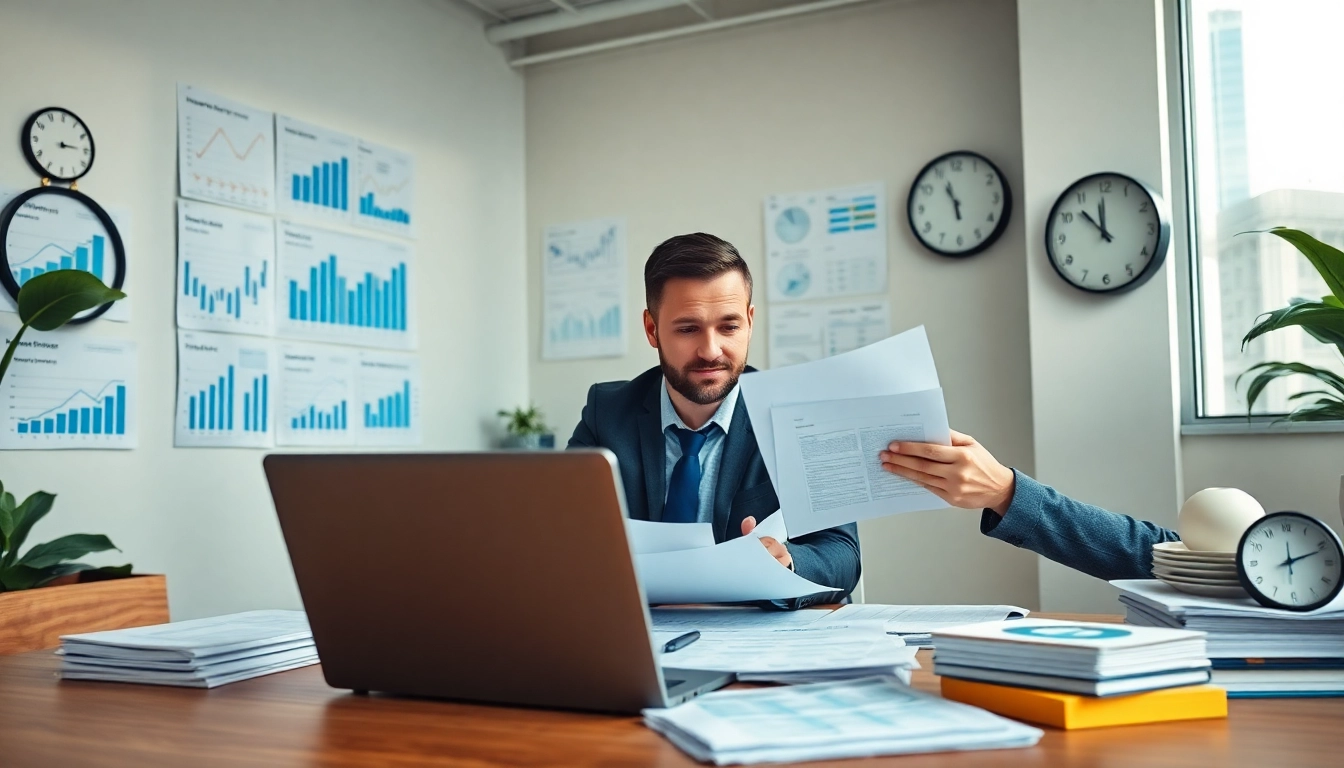 Client and accountant discussing SMSF tax return in a modern office setting.