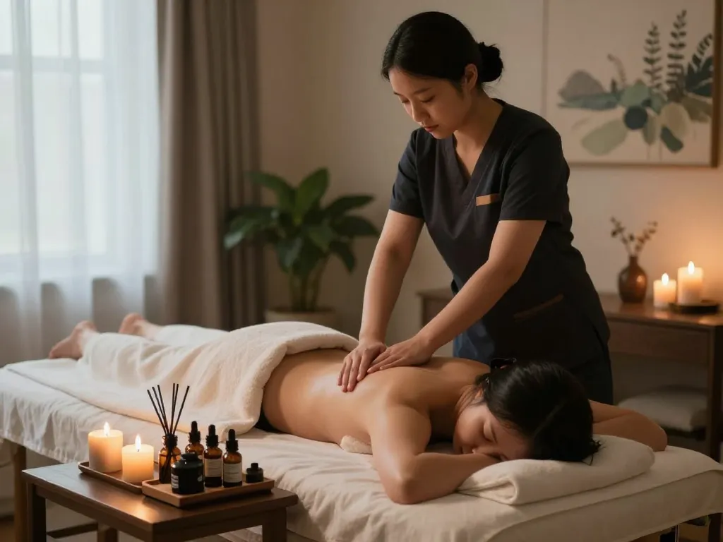 A relaxing 부전동마사지 therapy session showcasing a peaceful environment with soothing elements and a professional therapist.