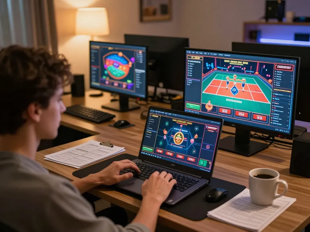 Cakhiatv user engaged in live dealer gaming on laptop, showcasing online gambling strategy
