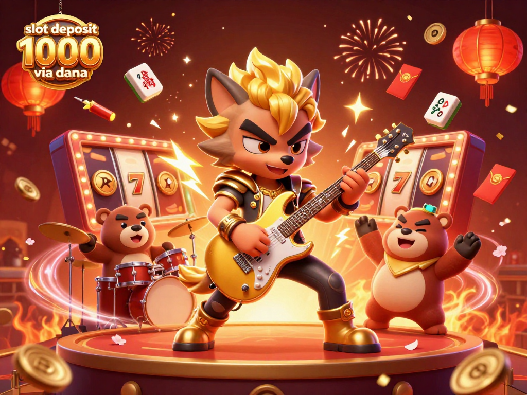 Menggunakan slot deposit 1000 via dana dengan mesin slot yang berkilau di latar belakang 3D yang meriah.