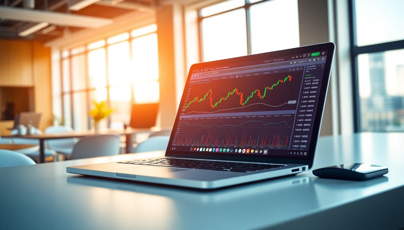 Engaging hotforex mt4 trading platform showcased on a laptop in a modern office.