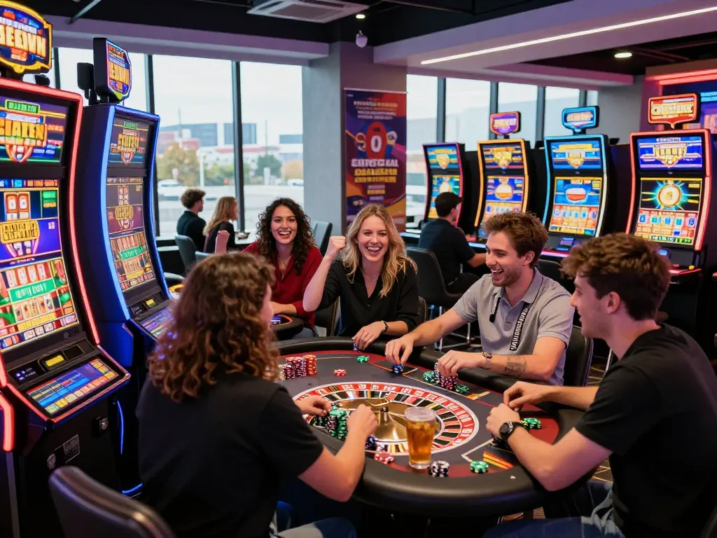 Exciting SC88 đăng ký online gaming scene with players enjoying vibrant slot machines and roulette tables