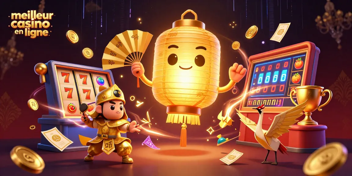 Profitez du meilleur casino en ligne avec des symboles de chance entourés de guerriers et de jeux dynamiques.