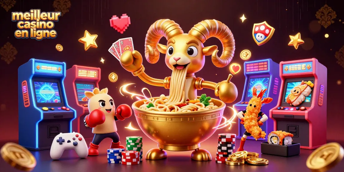 Meilleur casino en ligne avec un ramen géant, un gyoza et un dealer de sushi, ambiance vibrante et dynamique.