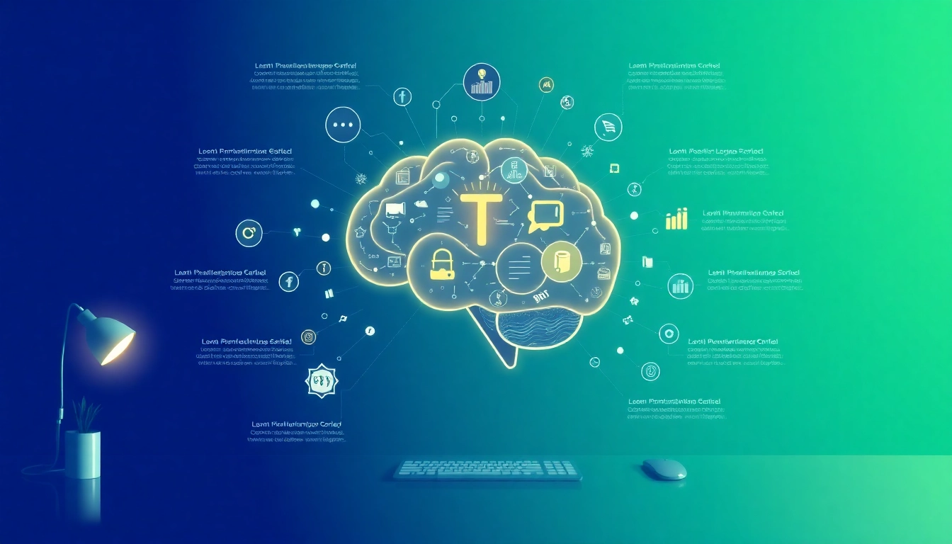 Illustration of information concept with a brain filled with data and knowledge symbols.