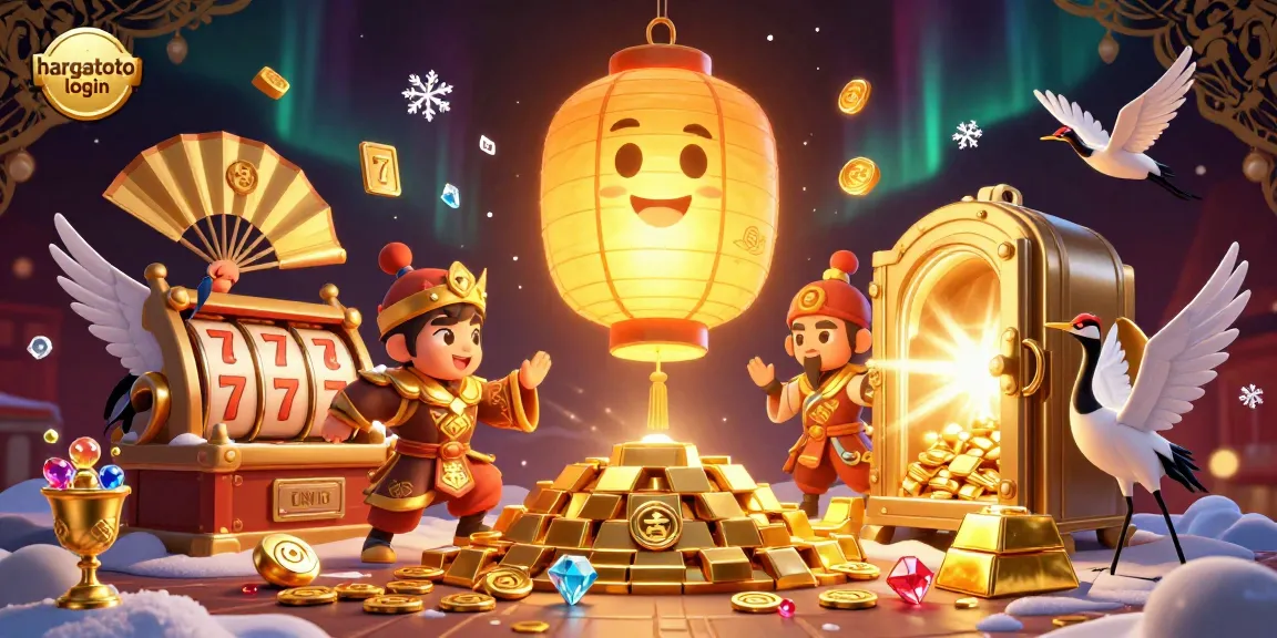 Experience the thrill of hargatoto login with a captivating 3D casino scene filled with treasures and game elements.