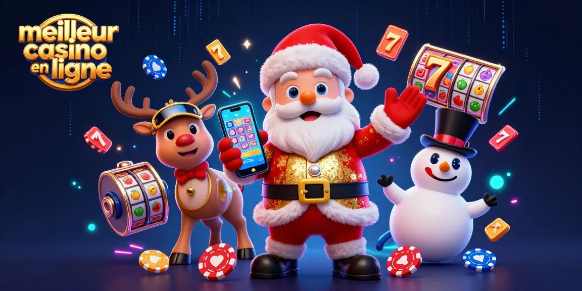 Jouer au meilleur casino en ligne avec le Père Noël, un renne croupier et un bonhomme de neige illustrés en 3D.
