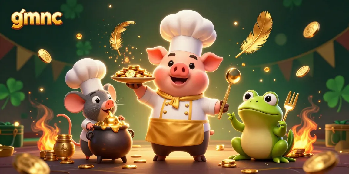 Experience gmnc's thrilling casino adventure with chef pig, mouse, and frog in a vibrant atmosphere.