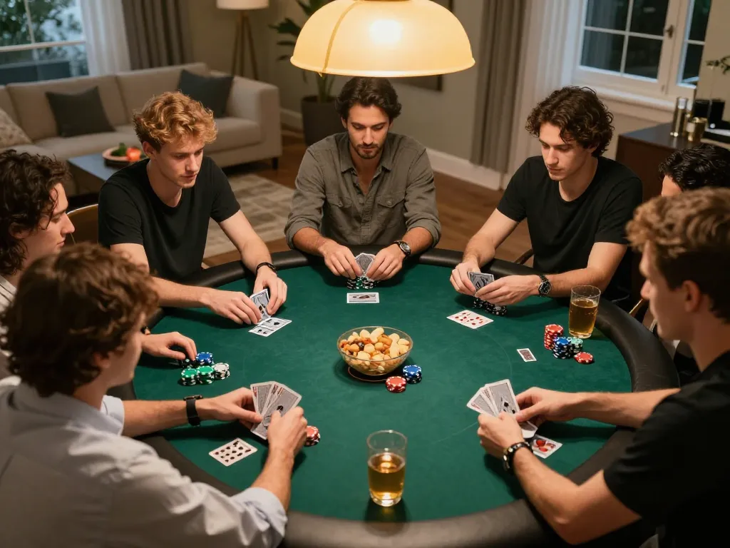 Friends engaging in an exciting poker game at home, showcasing the atmosphere of 789win gaming.