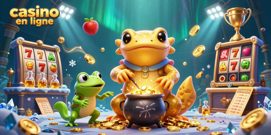 Découvrez l'univers du casino en ligne avec cette illustration dynamique d'un alchimiste géant et de ses apprentis transformant des métaux en pièces d'or.