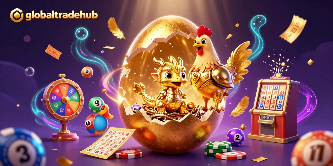 Engage in exciting gameplay at globaltradehub with colorful lottery elements and energetic golden characters.