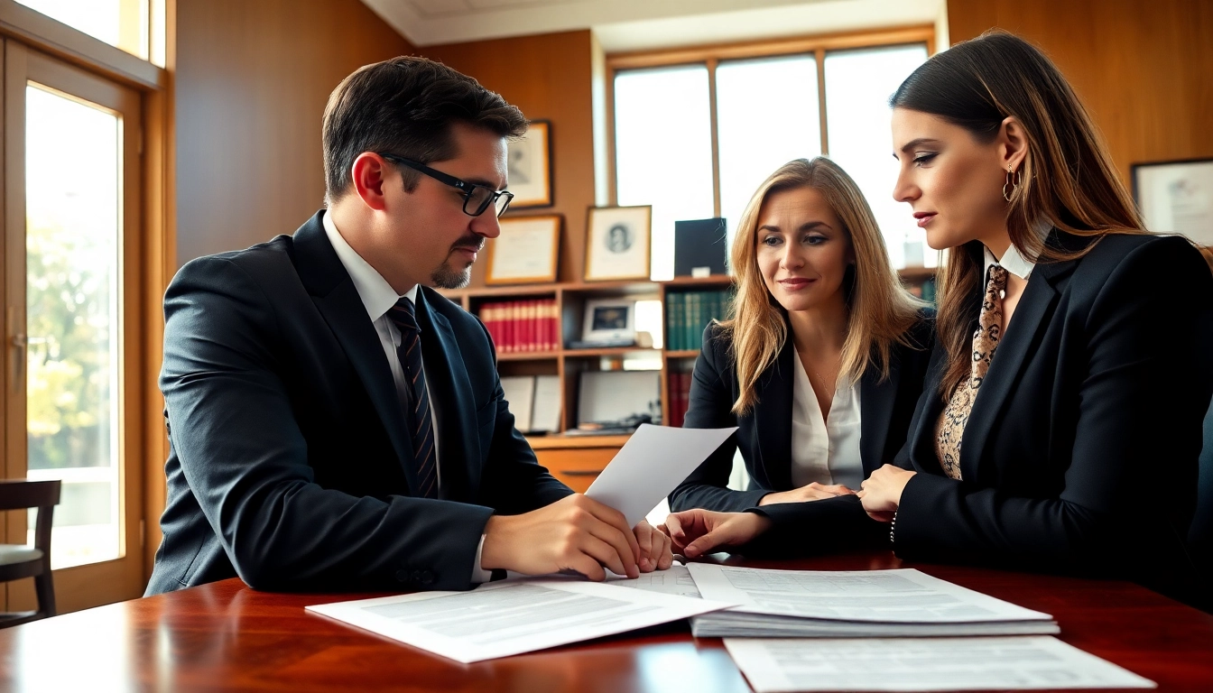 Anwalt Arbeitsrecht conducting a consultation with clients in a modern office.