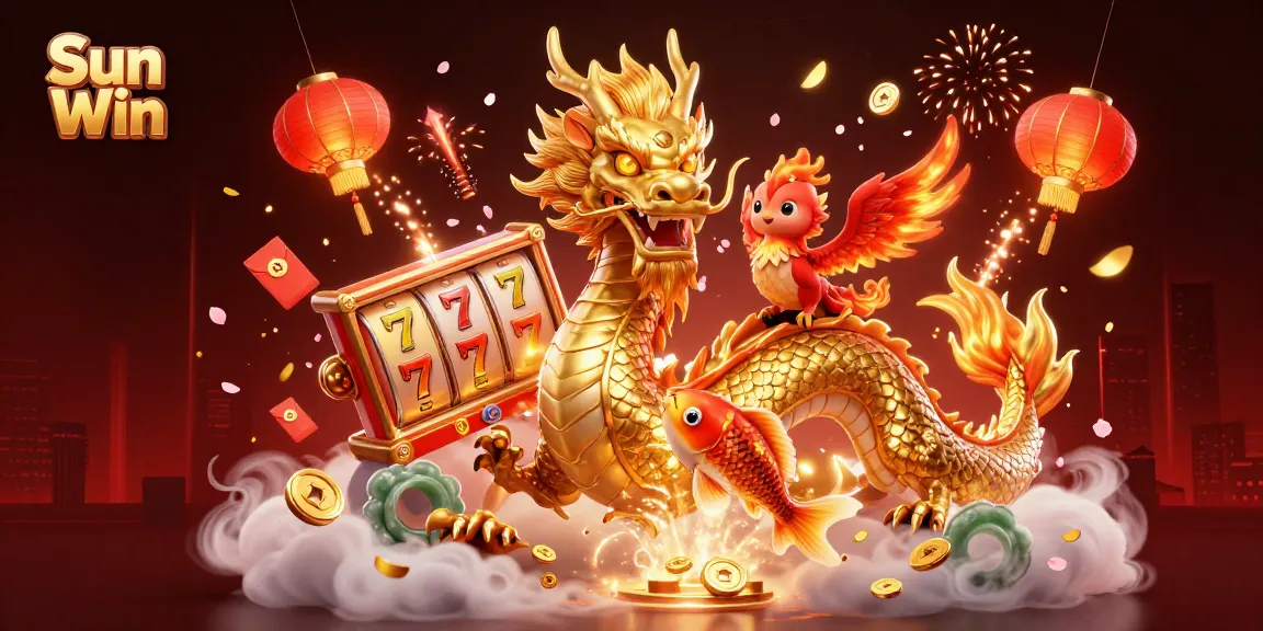 Engage with Sun Win’s thrilling casino experience, featuring vibrant dragons and exciting slot reels.