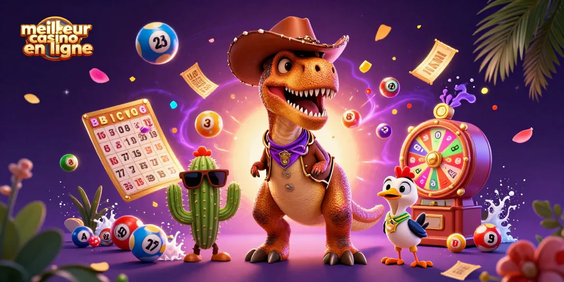 Jouer au meilleur casino en ligne avec un T-Rex en cowboy parmi les jeux de loterie animés.
