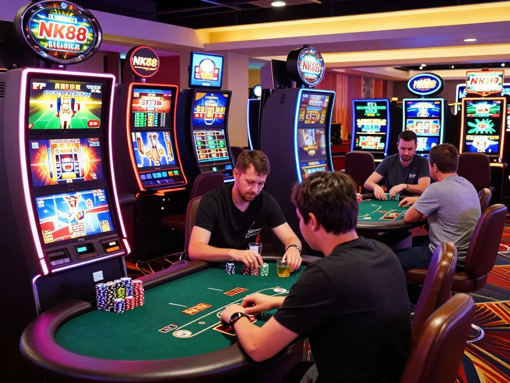 Exciting casino gaming scene at NK88 with players enjoying diverse games.
