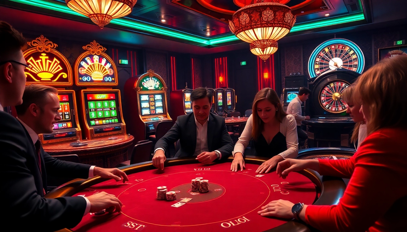 Experience an exciting game at luck8 casino with vibrant poker tables and slot machines.