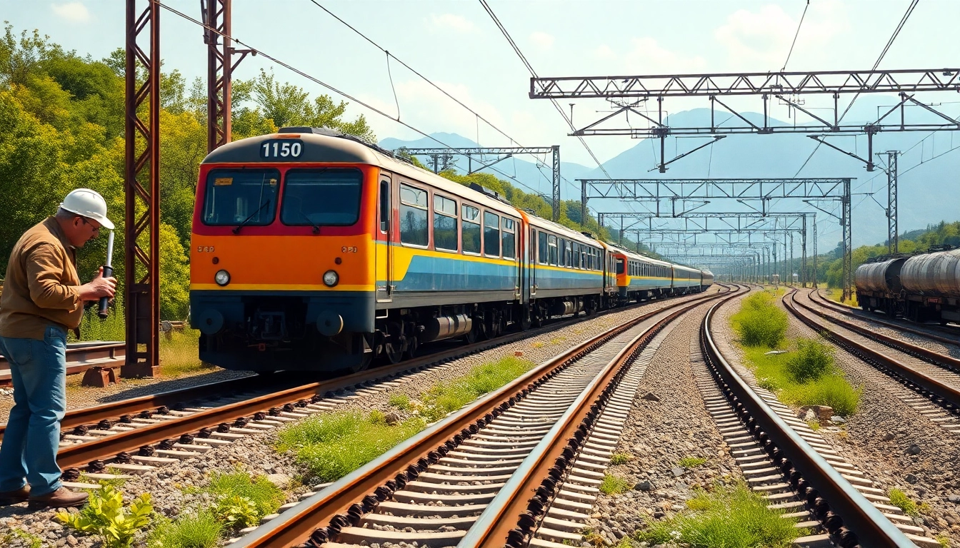 Action-packed scene of a railway company train in motion on vibrant tracks.