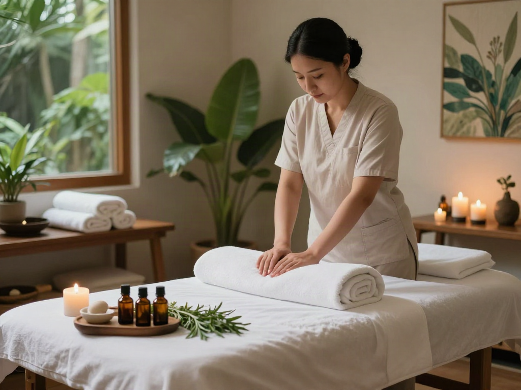 Relaxing 구리출장마사지 spa scene with soothing ambiance and essential oils