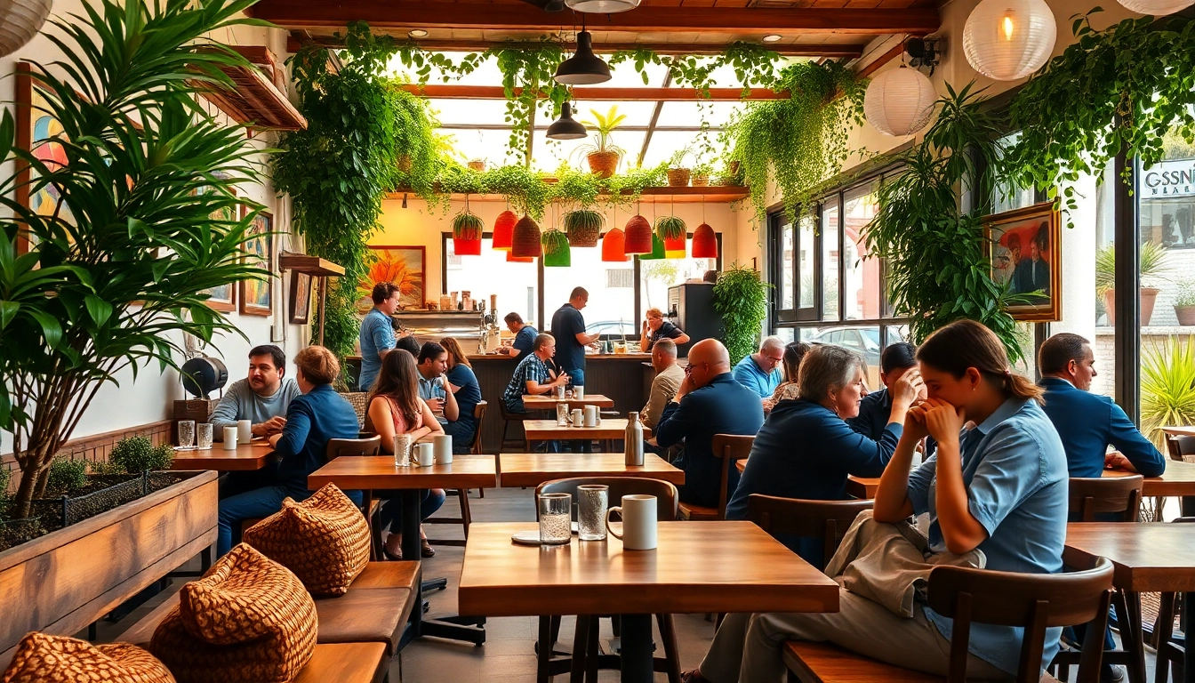 Café animé à un coffee shop frontière espagnole avec une atmosphère accueillante.