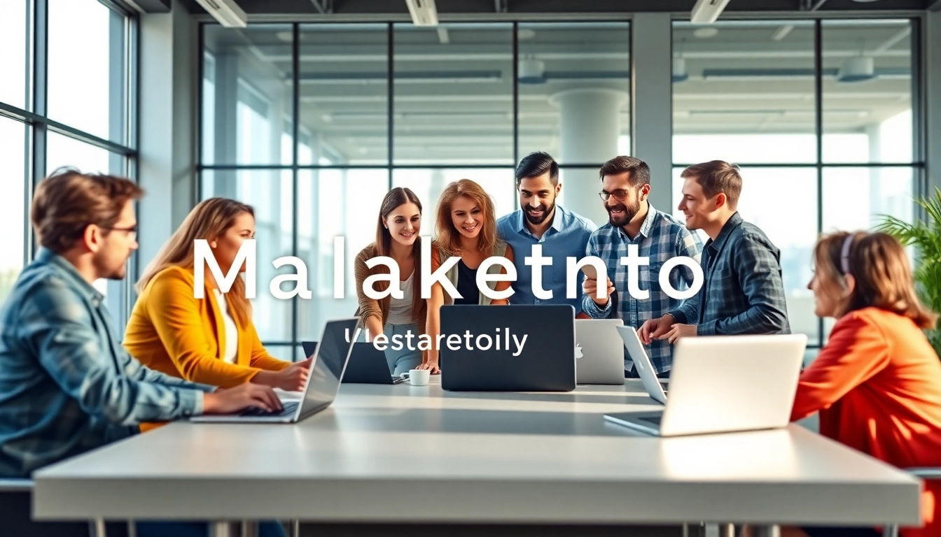 Marketing-Team erarbeitet innovative Strategien in einem dynamischen Büroumfeld.