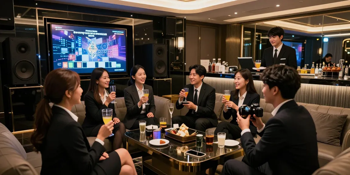 gangnammicroom.com에서 고급스러운 가라오케 룸에서 비즈니스 모임을 즐기는 모습