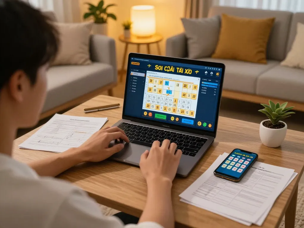 Soi Cầu Tài Xỉu online gaming session in a cozy home environment with strategic notes visible